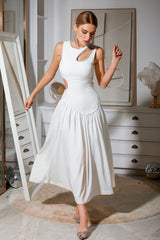 Irregularity Cutout White Maxi Dress Flaxmaker
