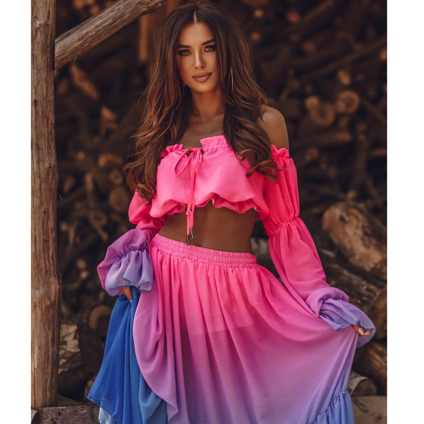 Flaxmaker 2Pack Off Shoulder Top and Cover Up Dress