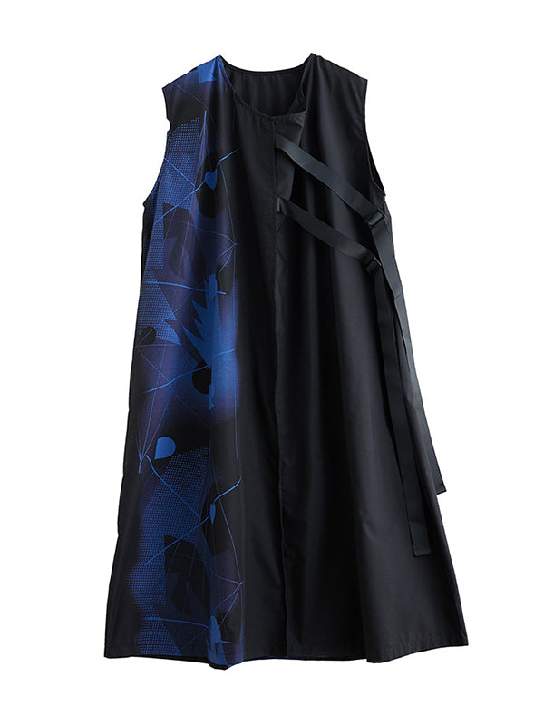 Printed Loose Sleeveless Round-neck Midi Dresses