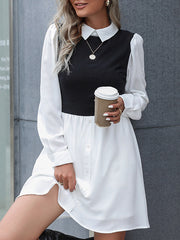 Buttoned Hollow Split-Joint A-Line High Waisted Lapel Mini Dresses