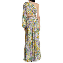 One Shoulder Cut out Floral Printed Dress