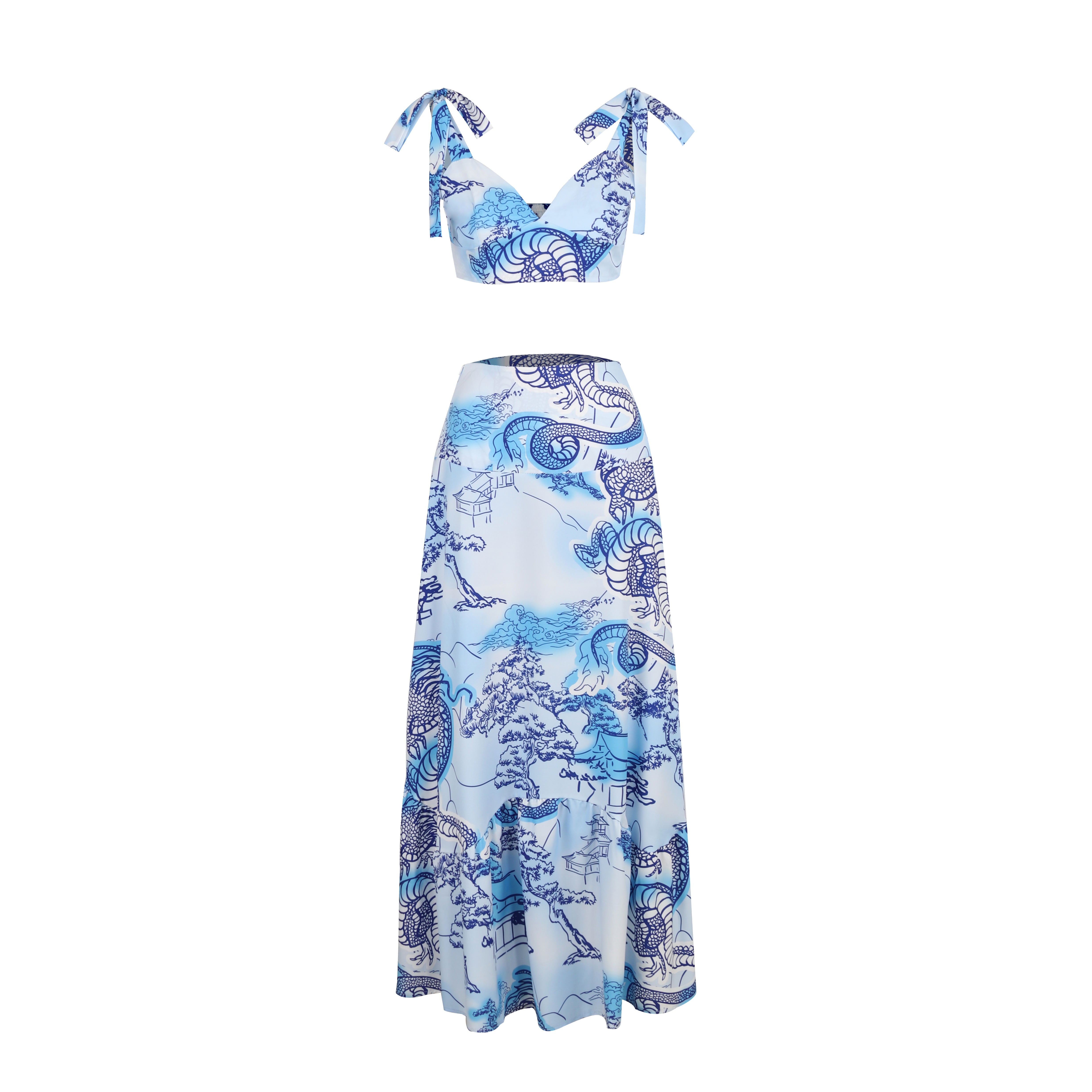 Cut out Lace up Top and skirt set