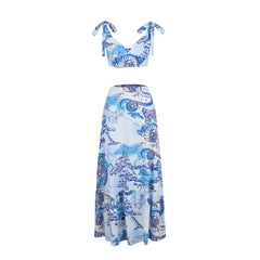 Cut out Lace up Top and skirt set