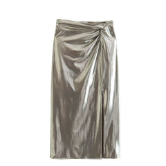 Halter Silver Solid Color Cami and Skirt Set