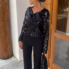 Bowknot Decor  Sequin Party Top