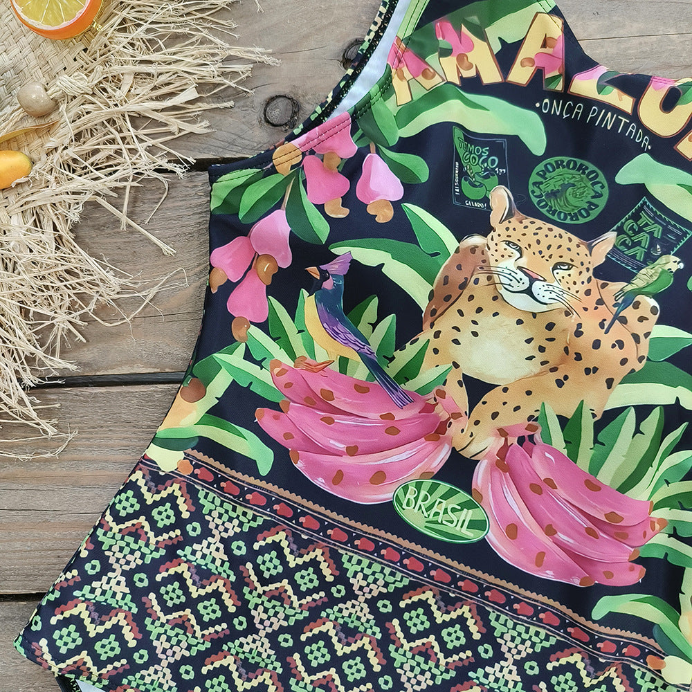 Sleeveless Printed One Piece Swimsuit Flaxmaker