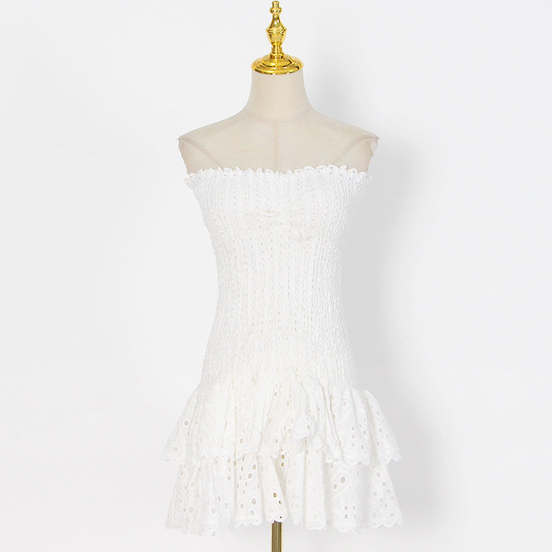 Bandeau Embroidery Hollow Out Mini Dress