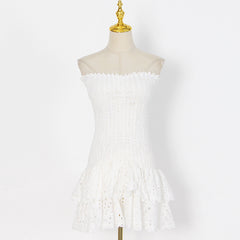 Bandeau Embroidery Hollow Out Mini Dress
