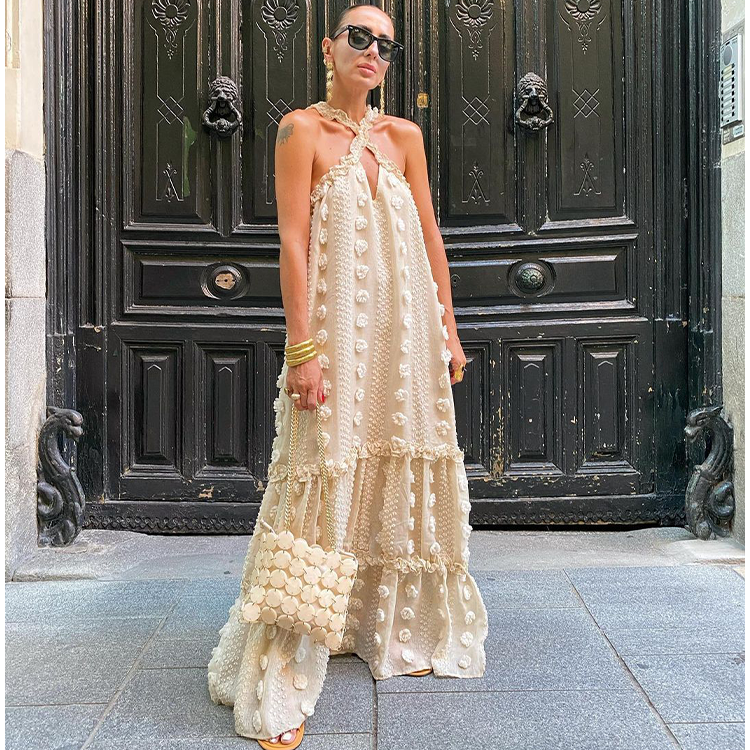 Halter 3D Flower Maxi Dress Flaxmaker