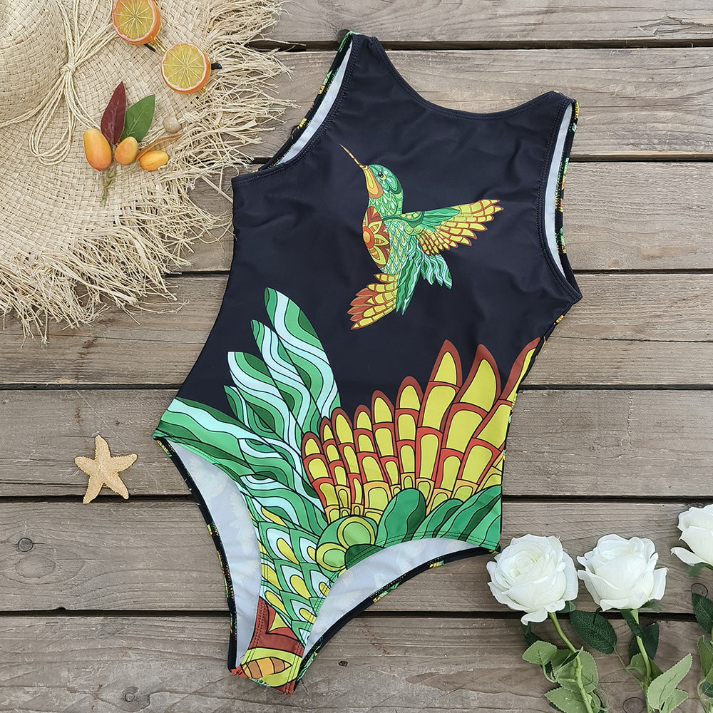 Sleeveless Printed One Piece Swimsuit Flaxmaker