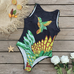 Sleeveless Printed One Piece Swimsuit Flaxmaker
