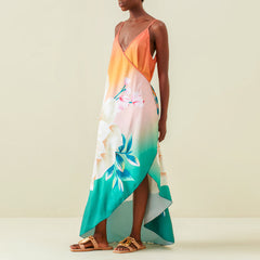 Gradient Bandeau Cut Out One Piece Swimsuit and Cover Up