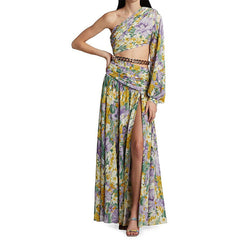 One Shoulder Cut out Floral Printed Dress