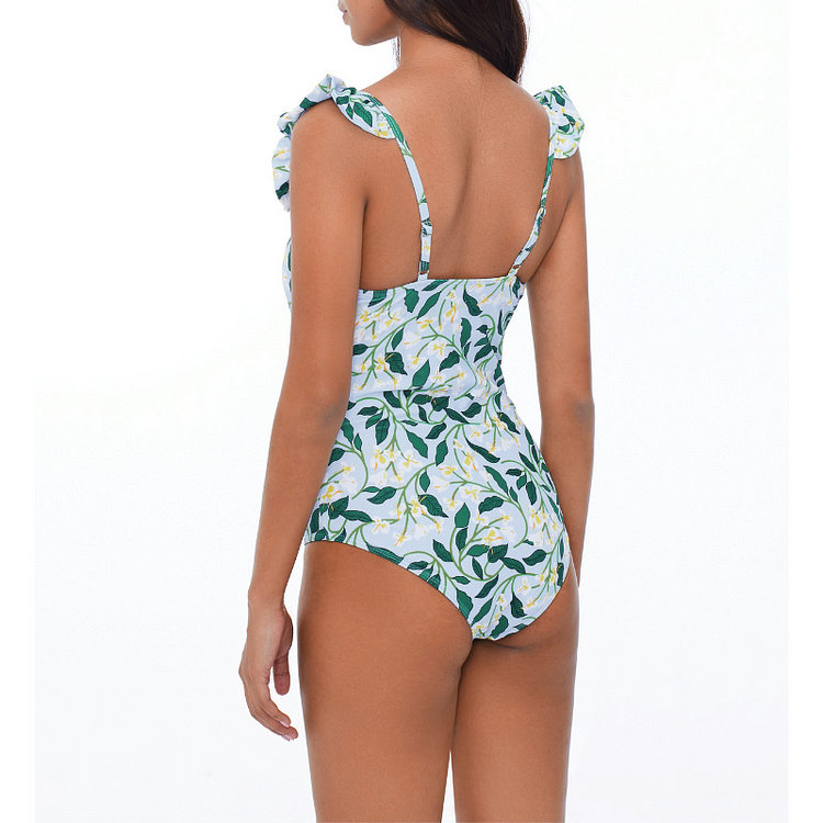 Blue Fiori di Limone Printed One Piece Swimsuit and Cover Up Flaxmaker