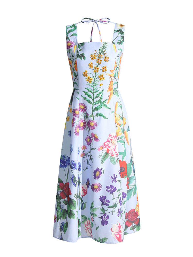 Blossom Printed Lace Up Midi Dress