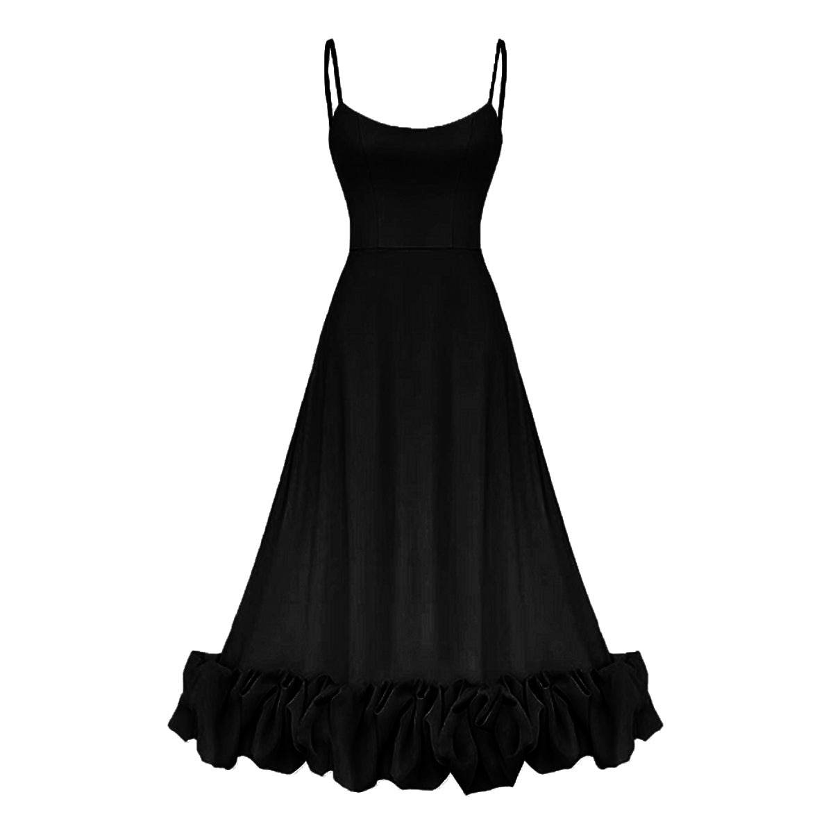 Spaghetti Strap Ruffle Bottom A-Line Midi Dress Flaxmaker
