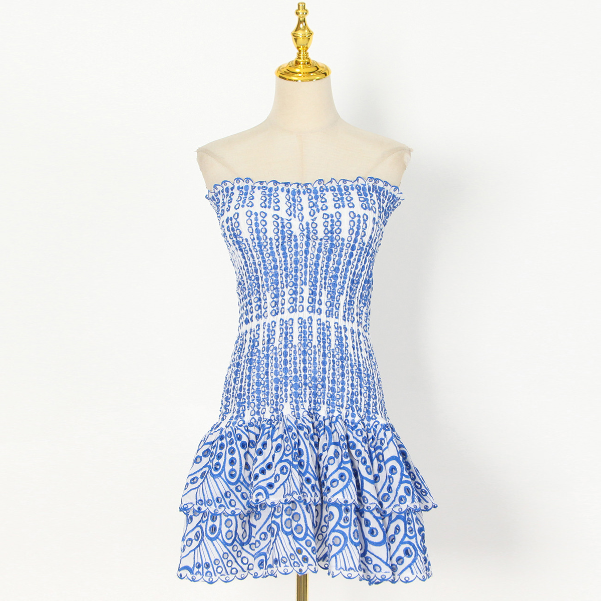 Bandeau Embroidery Hollow Out Mini Dress