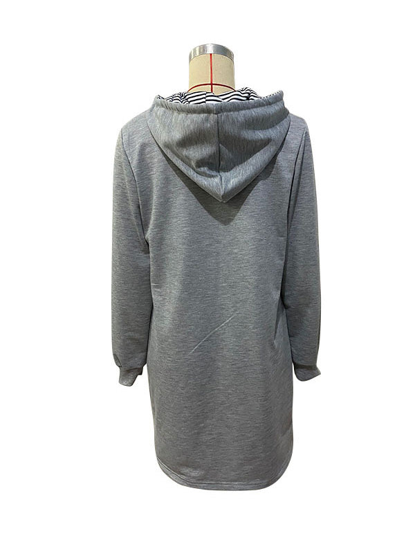 Drawstring Pockets A-line Long Sleeves Hooded Mini Dresses Hoodies Tops