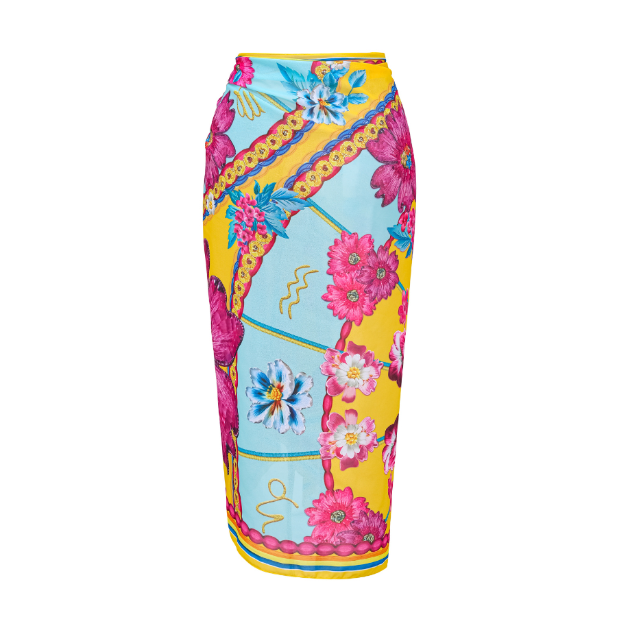 Constellation Flower Print One Shoulder One Piece Swimsuit and Sarong (Shipped on Jan 4th)