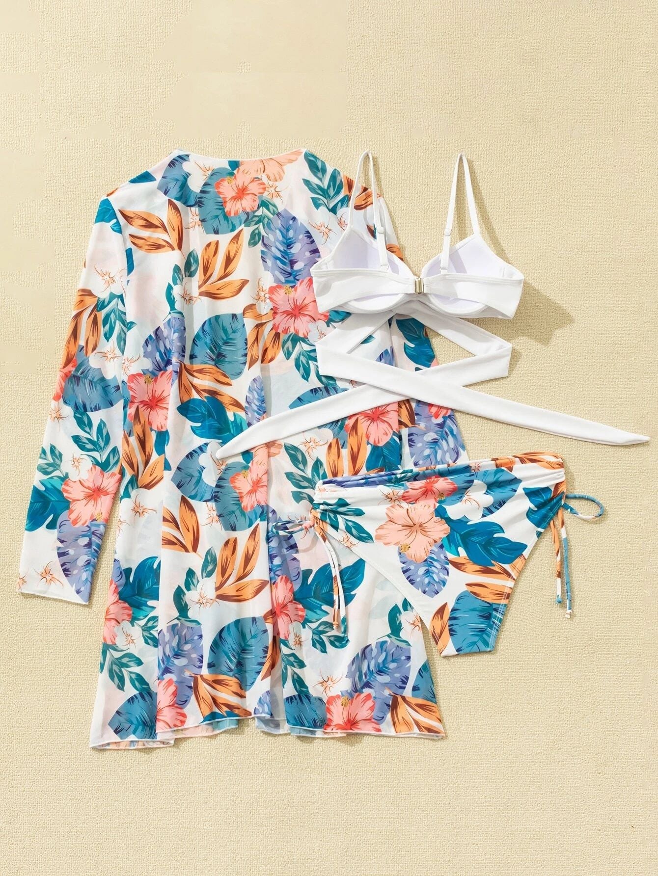 Printed Sexy Bikini Swimsuit and Net Yarn Cover Up
