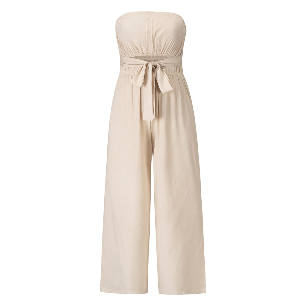 Fashion Bandeau Solid Color  High Waist  Jumpsuit