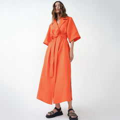 Fashion Lace Up Solid Color Dress