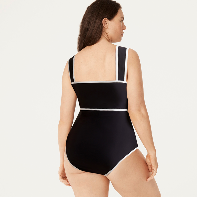 Plus Size Bow Decor One Piece Swimsuit and Skirt Flaxmaker
