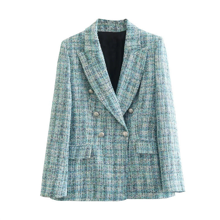 Flaxmaker Fashion Double Breasted Blazer Two Piece Set