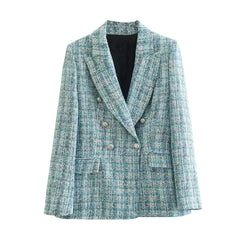 Flaxmaker Fashion Double Breasted Blazer Two Piece Set