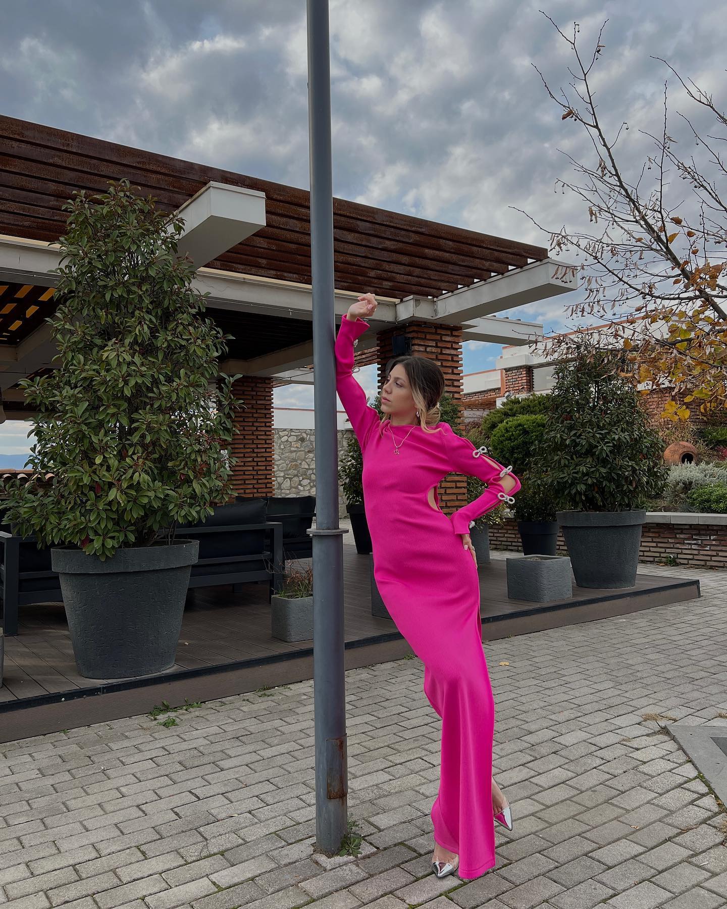 Bowknot Pink Cutout Elastic Bandage Dress