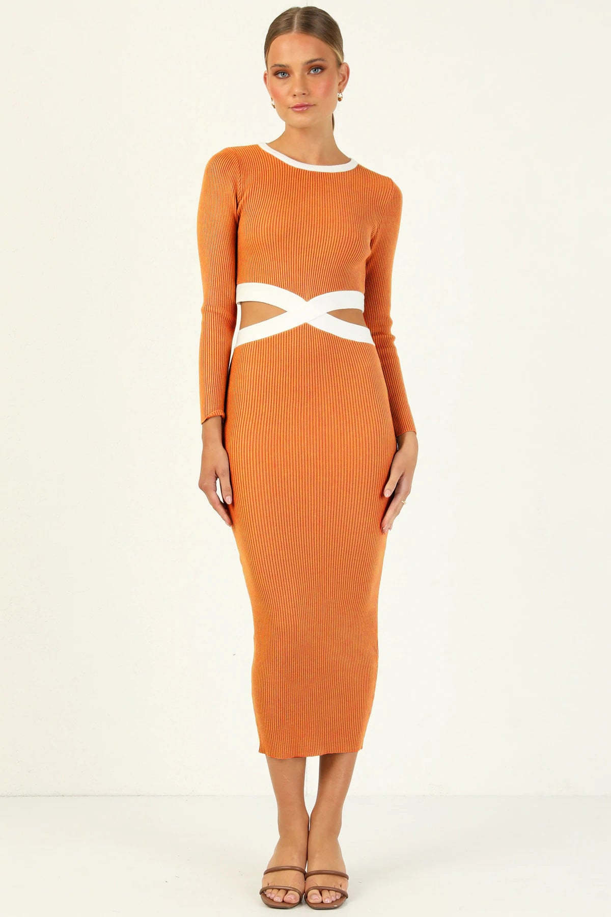 Ribbed Sexy Hollow Out Long Sleeve Sheath Dress