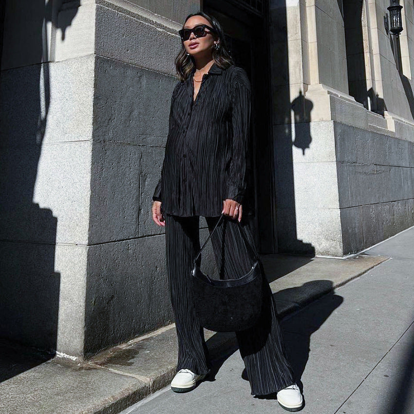 Fashion Casual Solid Color Shirt and Pants