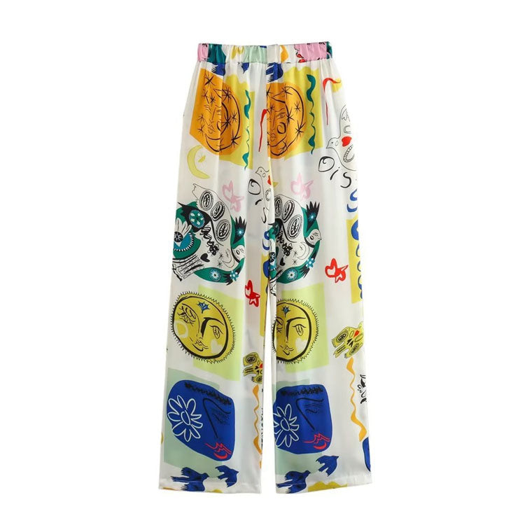 Graphic Printed White Shirt and Pants Set