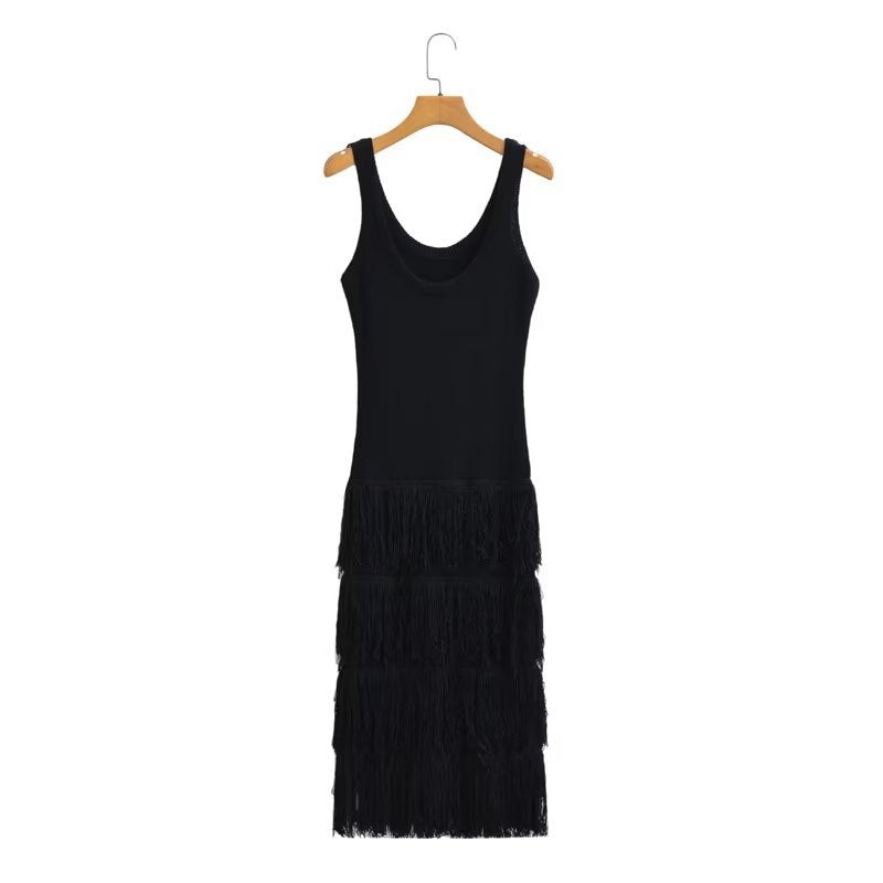 Tassel Knit Solid Color Maxi Dress Flaxmaker