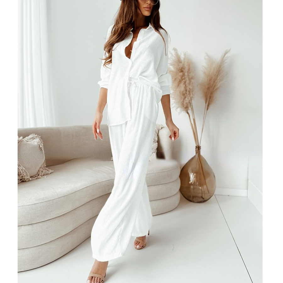 Fashion Casual  Shirt Collar Solid Color  Two Piece Set