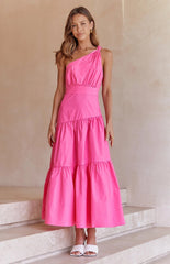 One Shoulder Solid Color Swing Dress