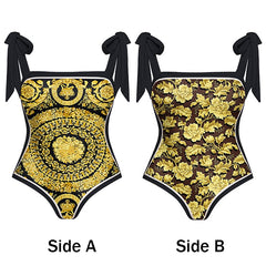 Plus Size Reversible Tie-shoulder One Piece Swimsuit and Sarong(Shipped on Dec 29th)