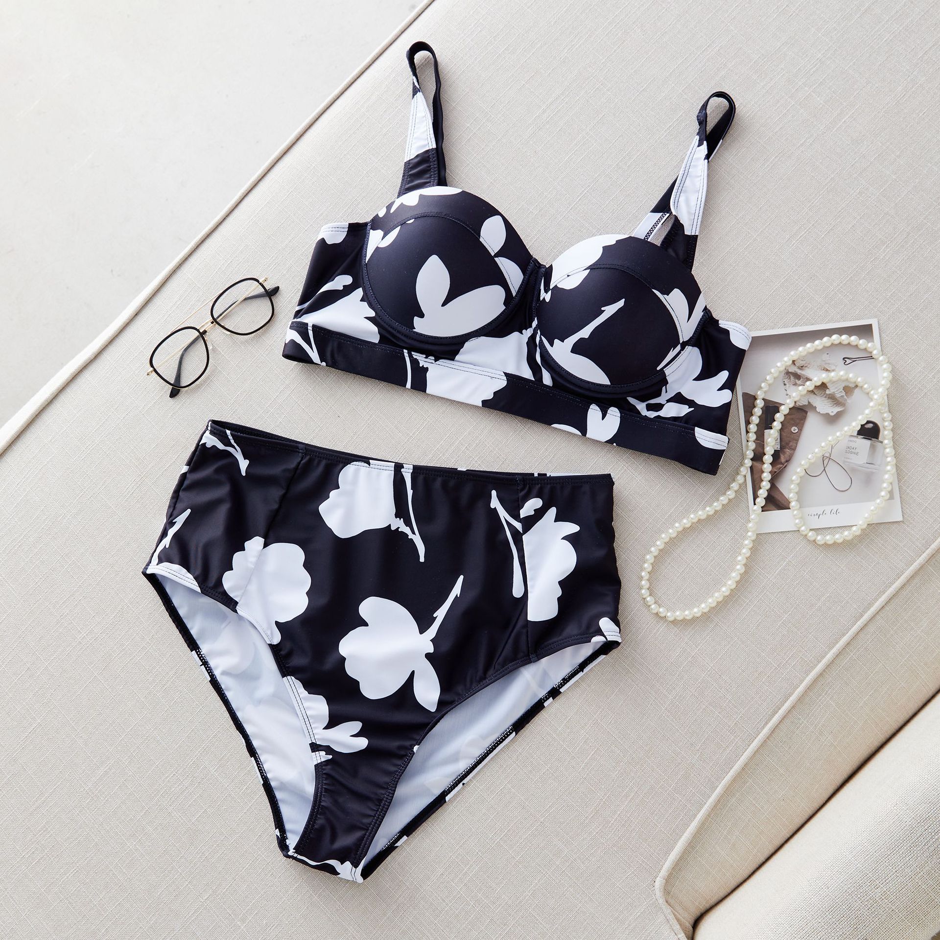 Plus Size Printed  High Waist Bikini Swimsuit