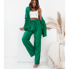 Fashion Casual  Shirt Collar Solid Color  Two Piece Set
