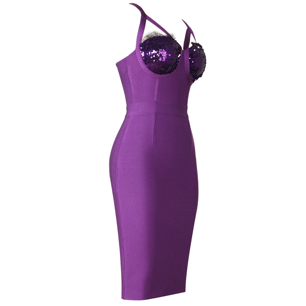 Suspenders Cross Lace Shiny Dress