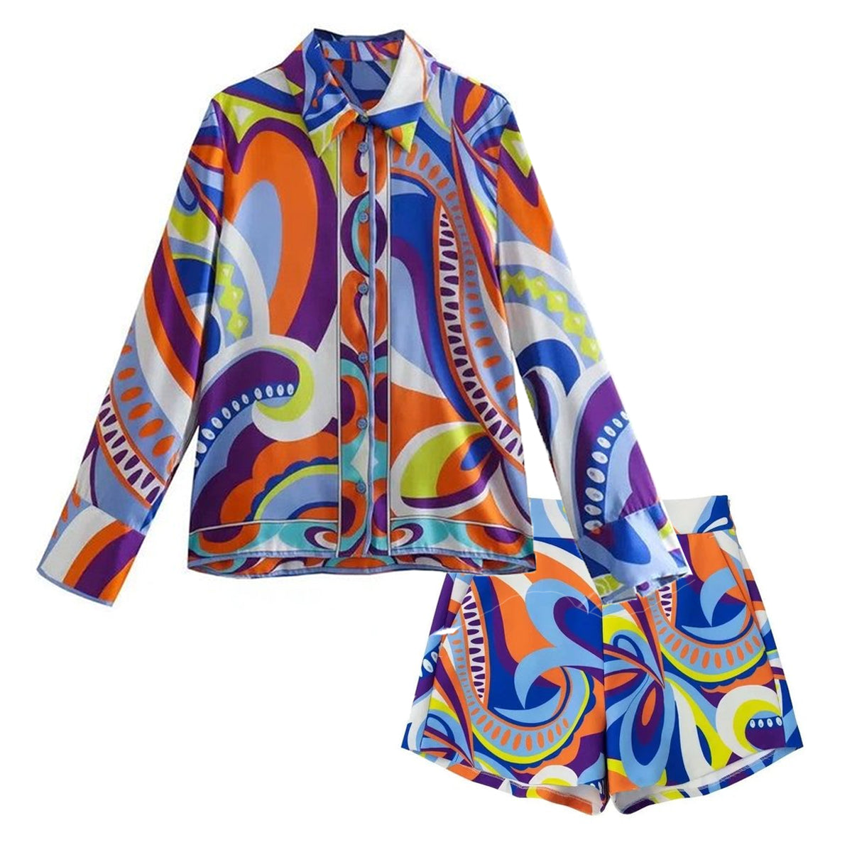 Casual Printed Two Piece Shirt and Shorts Set Flaxmaker