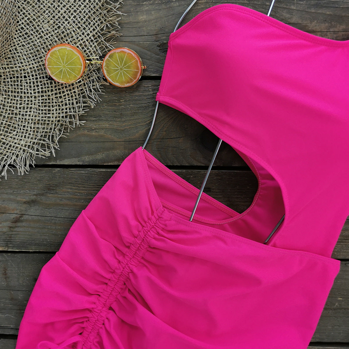 Oblique Shoulder Cutout One Piece Swimsuit and Sarong