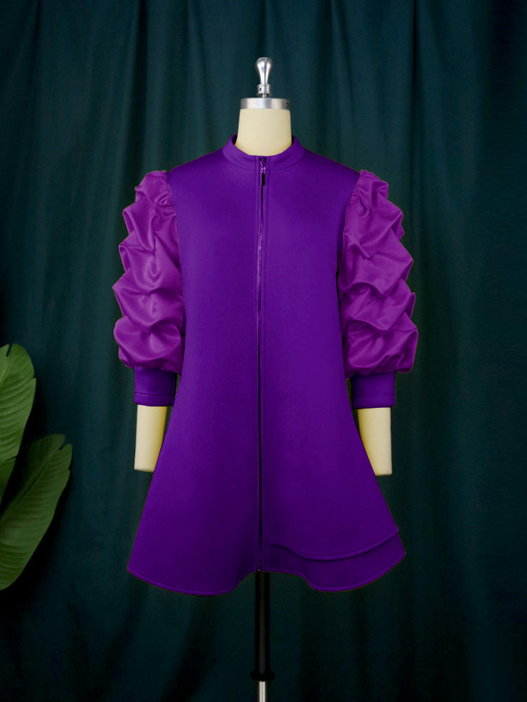 Stand Collar Fold Mini Dress