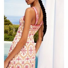Asymmetrical Embroidery Midi Dress