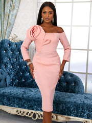 Off Shoulder 3D Flower Dress