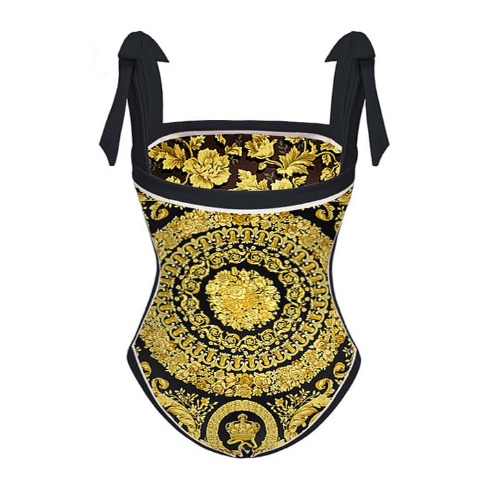 Plus Size Reversible Tie-shoulder One Piece Swimsuit and Sarong(Shipped on Dec 29th)