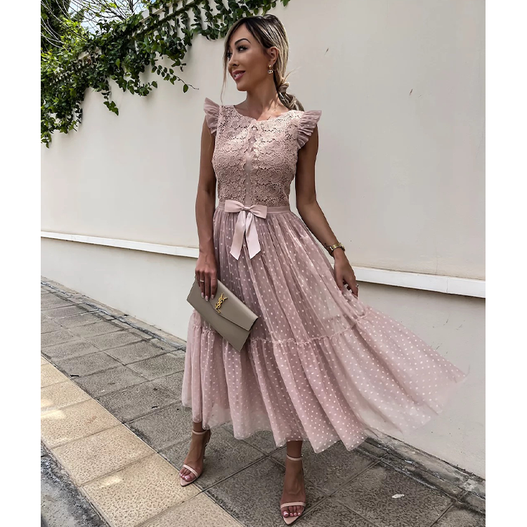 Bowknot Lace Sweet Midi Dress