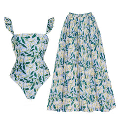 Blue Fiori di Limone Printed One Piece Swimsuit and Cover Up Flaxmaker
