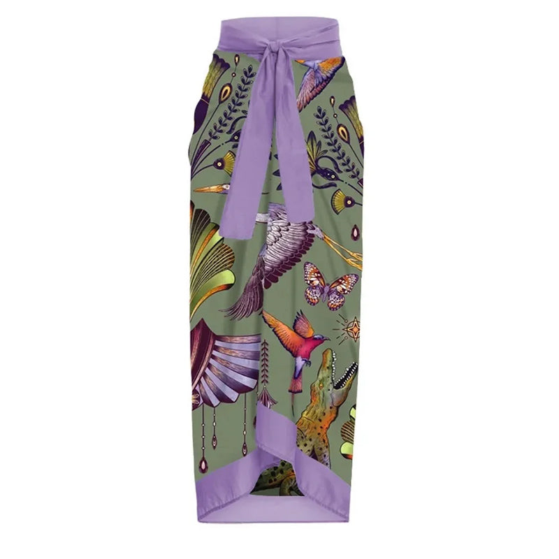 Tie-shoulder Animal Print One Piece Swimsuit and Sarong