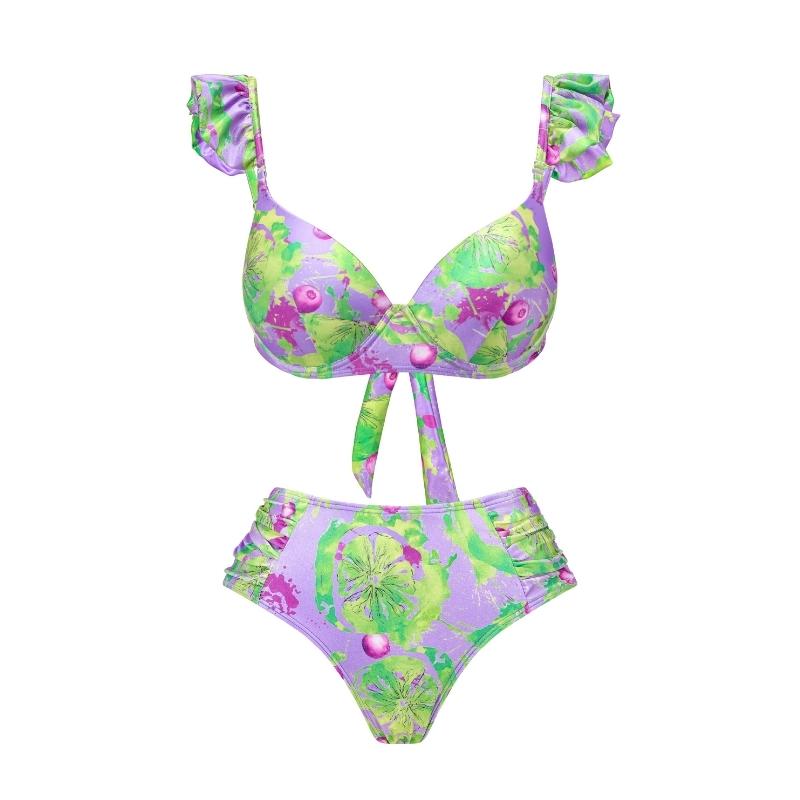 Mini Ruffled Printed Bikini Swimsuit and Skirt